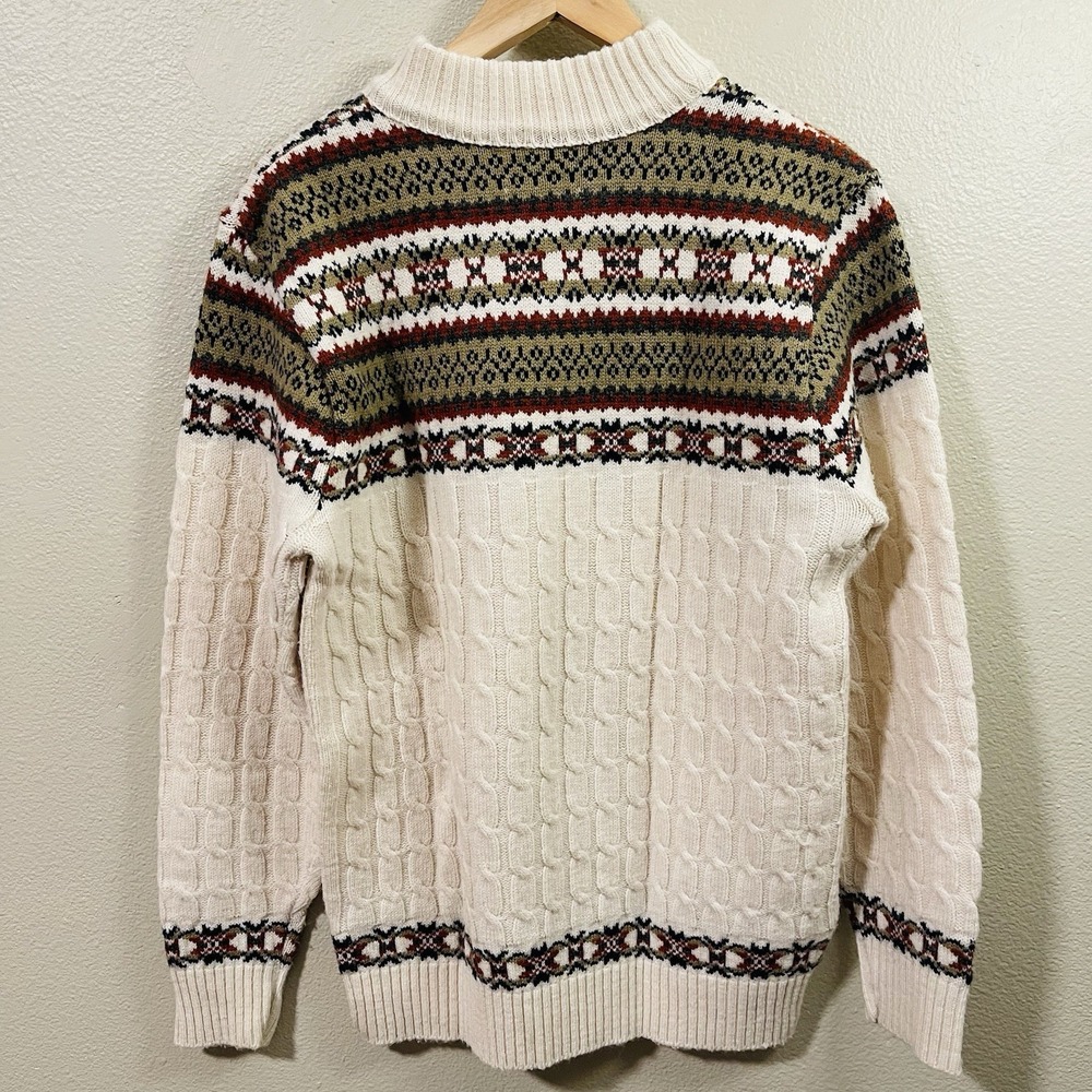 Vintage Lord Jeff Sweater Fisherman Fair Isle Cable Knit Chunky Mock Neck Size L - Picture 5 of 6
